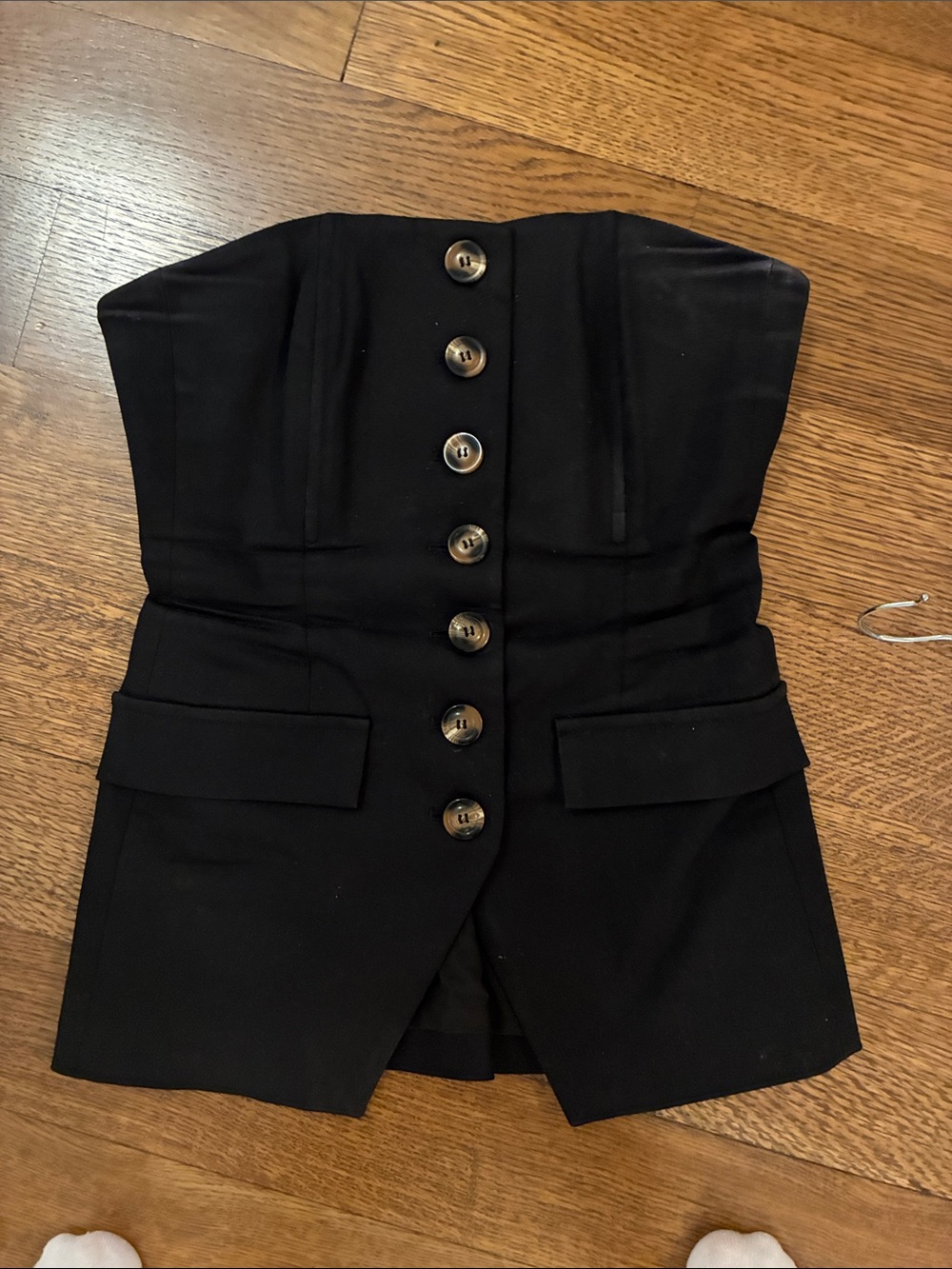 Favorite Daughter Strapless Black Button-Front Mini Dress